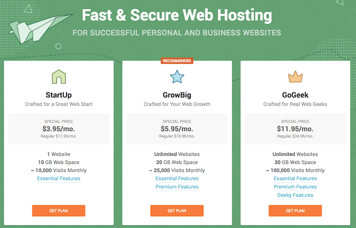 Siteground hosting plans