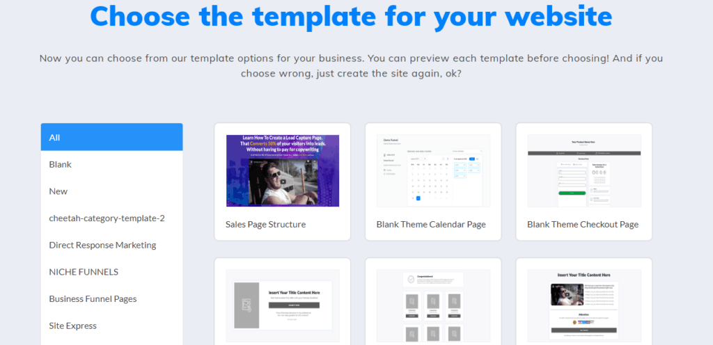 choose a template for your website
