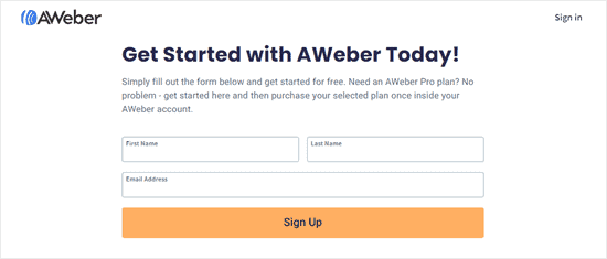 aweber get started name email