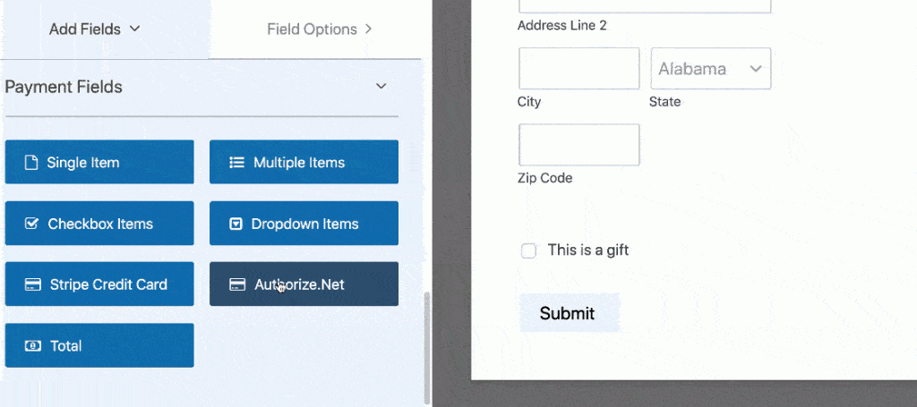 add authorize.net to your form
