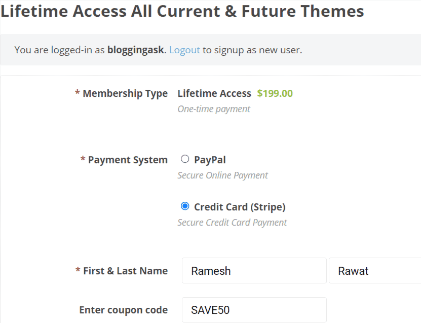 HappyThemes payment page